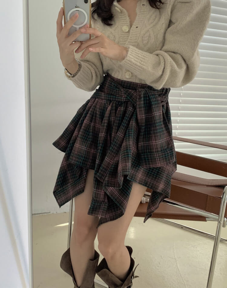 シャツ巻き風デザイン チェック柄 キュロットスカート