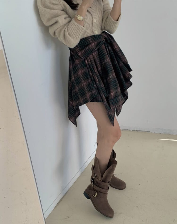 シャツ巻き風デザイン チェック柄 キュロットスカート