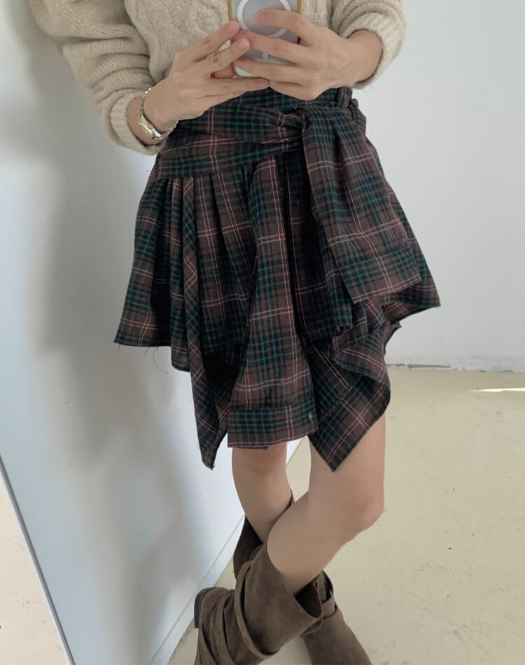 シャツ巻き風デザイン チェック柄 キュロットスカート