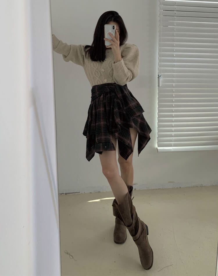 シャツ巻き風デザイン チェック柄 キュロットスカート