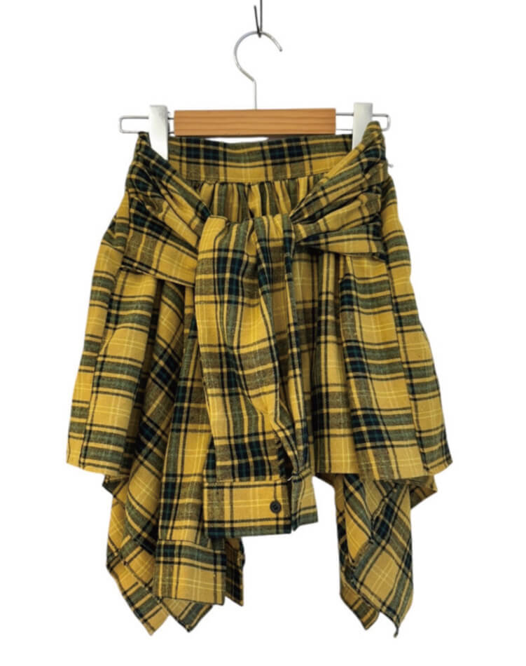シャツ巻き風デザイン チェック柄 キュロットスカート