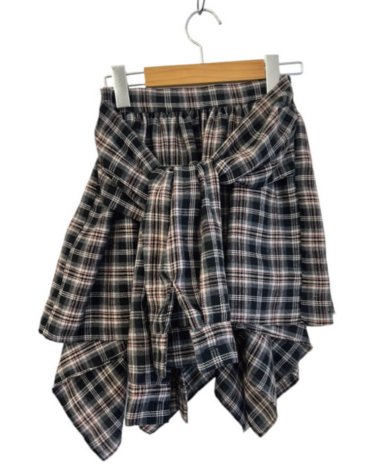 シャツ巻き風デザイン チェック柄 キュロットスカート