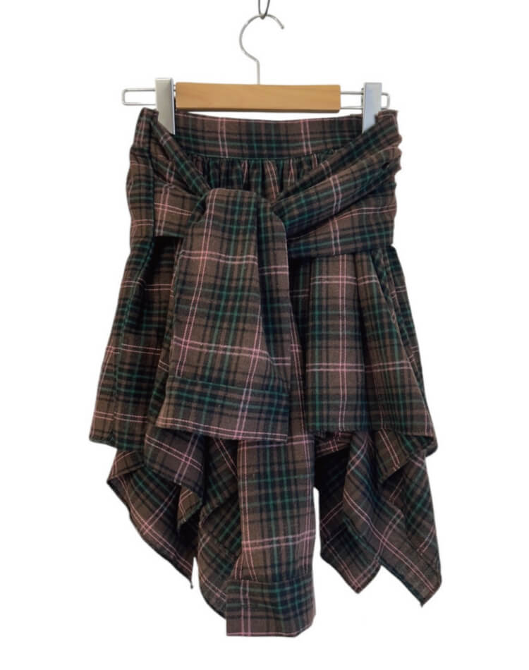 シャツ巻き風デザイン チェック柄 キュロットスカート