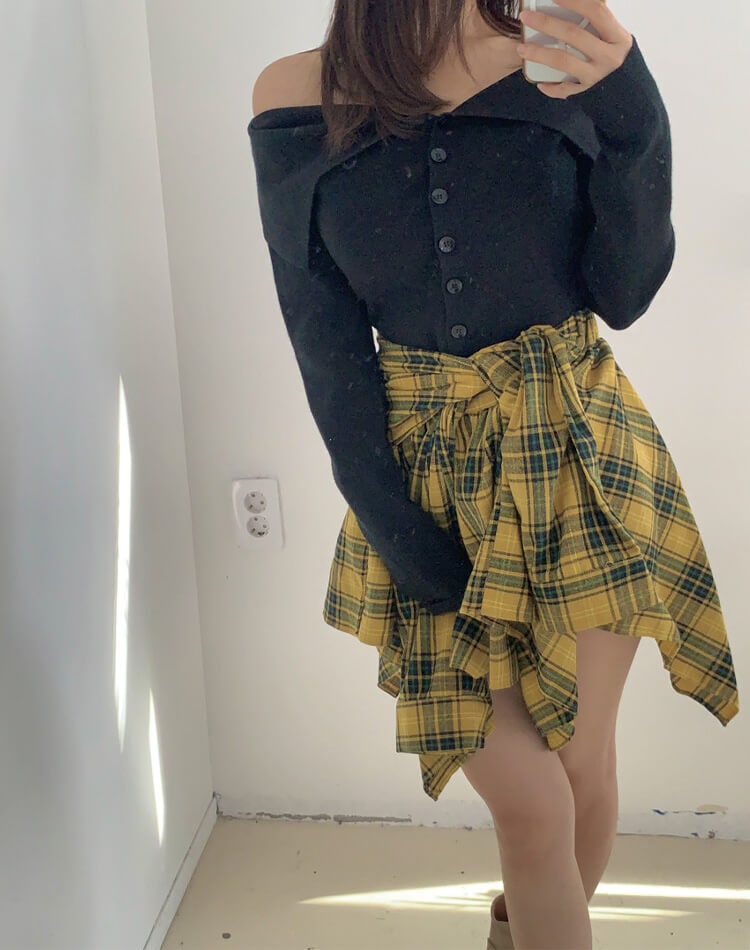 シャツ巻き風デザイン チェック柄 キュロットスカート