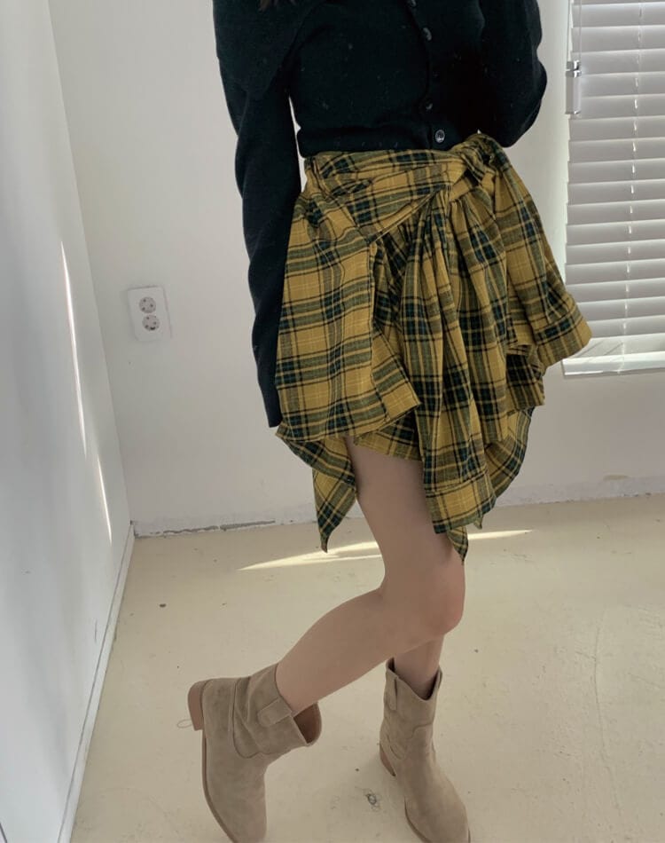 シャツ巻き風デザイン チェック柄 キュロットスカート