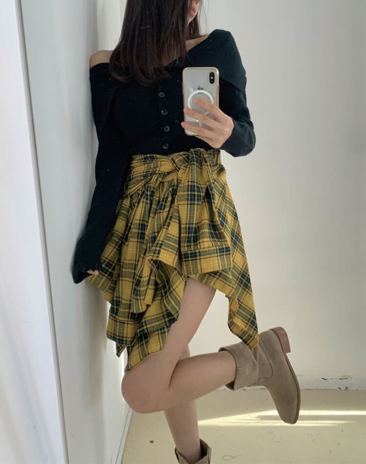 シャツ巻き風デザイン チェック柄 キュロットスカート