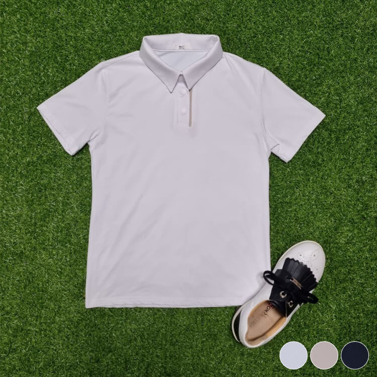 韓国ゴルフウェア シンプルバイカラー ストレッチ ポロシャツ