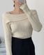折り返し襟 スラッシュドネック ニットトップス