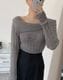 折り返し襟 スラッシュドネック ニットトップス