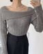 折り返し襟 スラッシュドネック ニットトップス