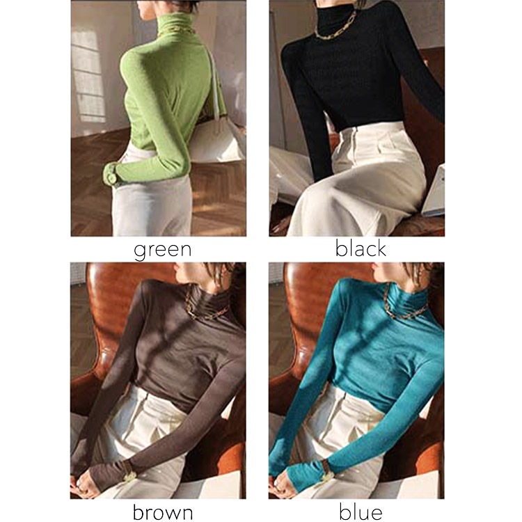 薄手 長袖 ハイネック Tシャツ トップス