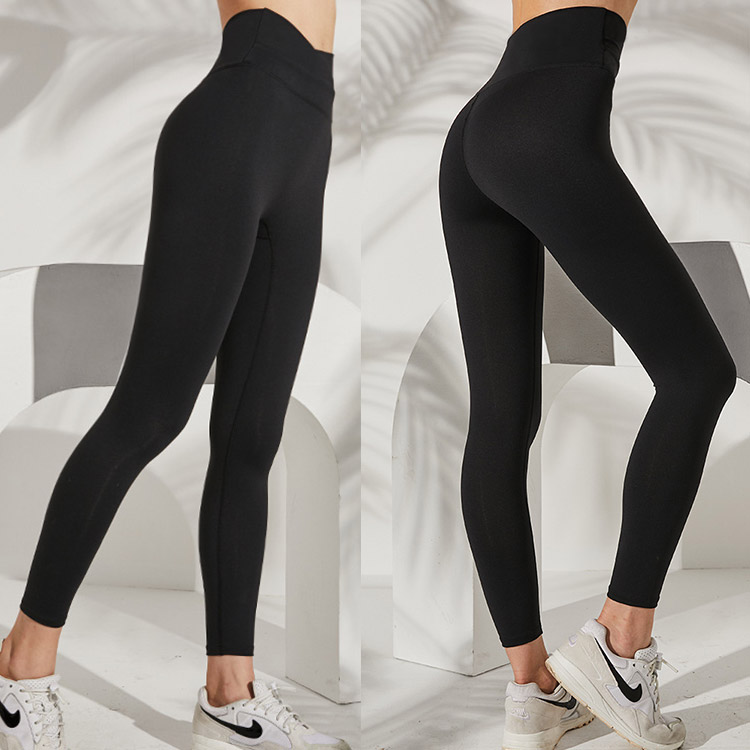 アシンメトリー バイカラー ハイウエスト ヨガパンツ