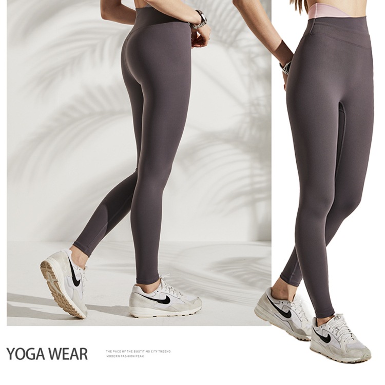 アシンメトリー バイカラー ハイウエスト ヨガパンツ