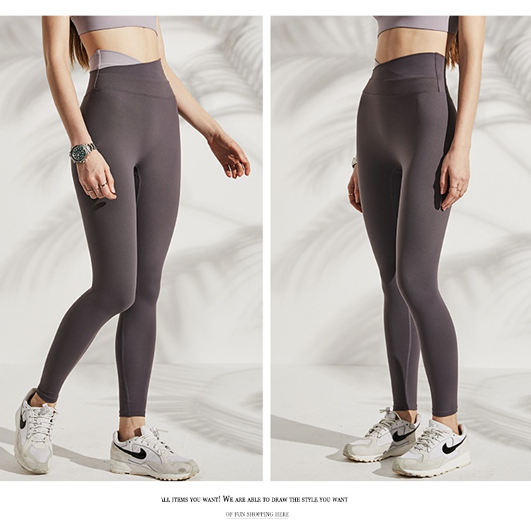 アシンメトリー バイカラー ハイウエスト ヨガパンツ