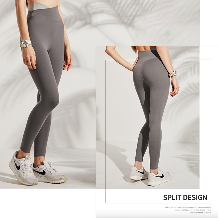 アシンメトリー バイカラー ハイウエスト ヨガパンツ