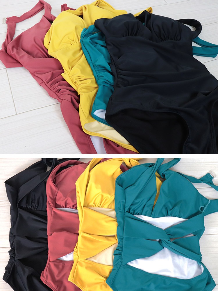 クロスホルターネック 谷間見せ モノキニ 水着