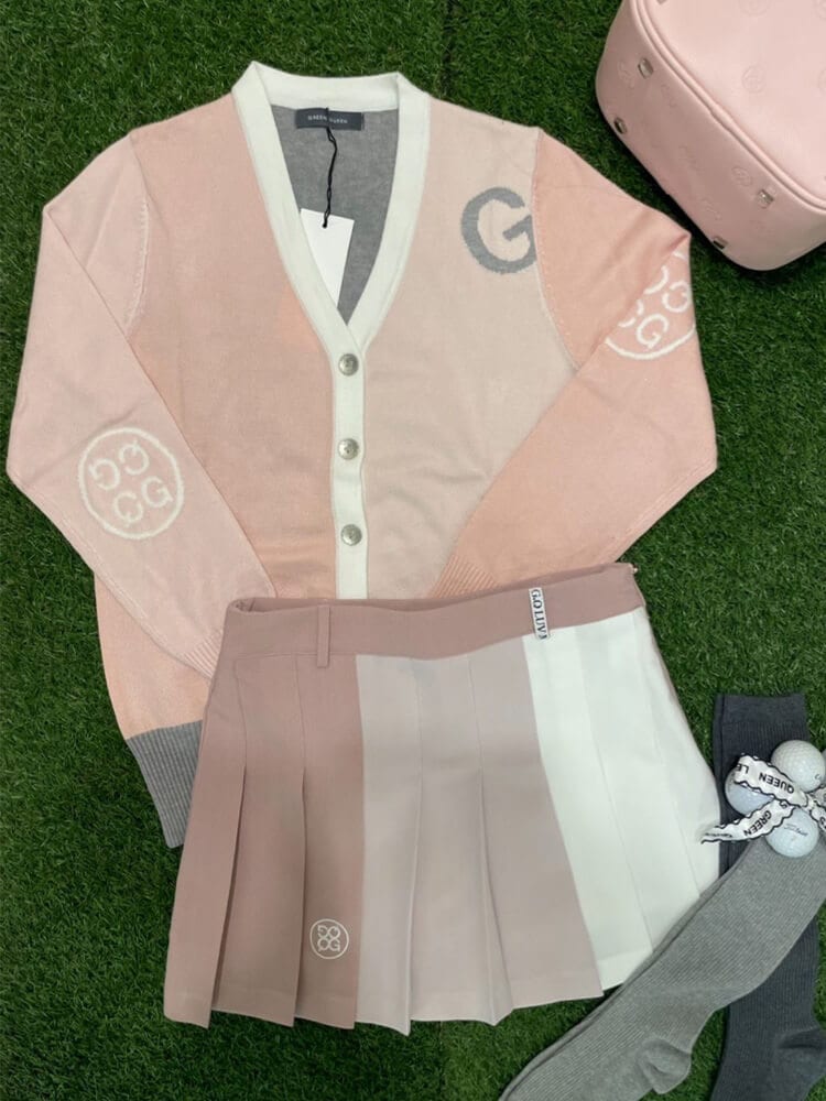 韓国ゴルフウェア バイカラー 長袖 ニットカーディガン