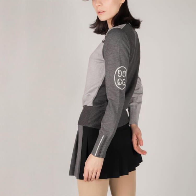 韓国ゴルフウェア バイカラー 長袖 ニットカーディガン