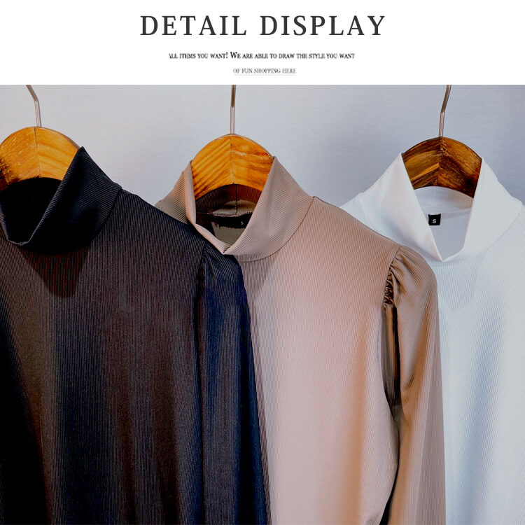 韓国ゴルフウェア パフスリーブ 長袖 ハイネックＴシャツ