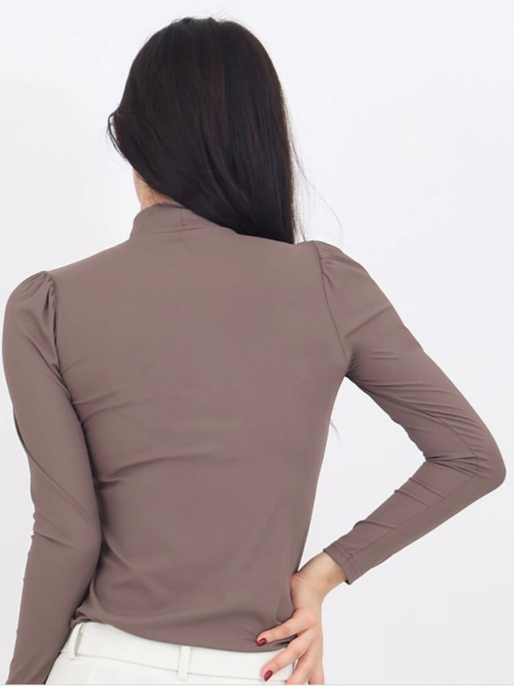 韓国ゴルフウェア パフスリーブ 長袖 ハイネックＴシャツ