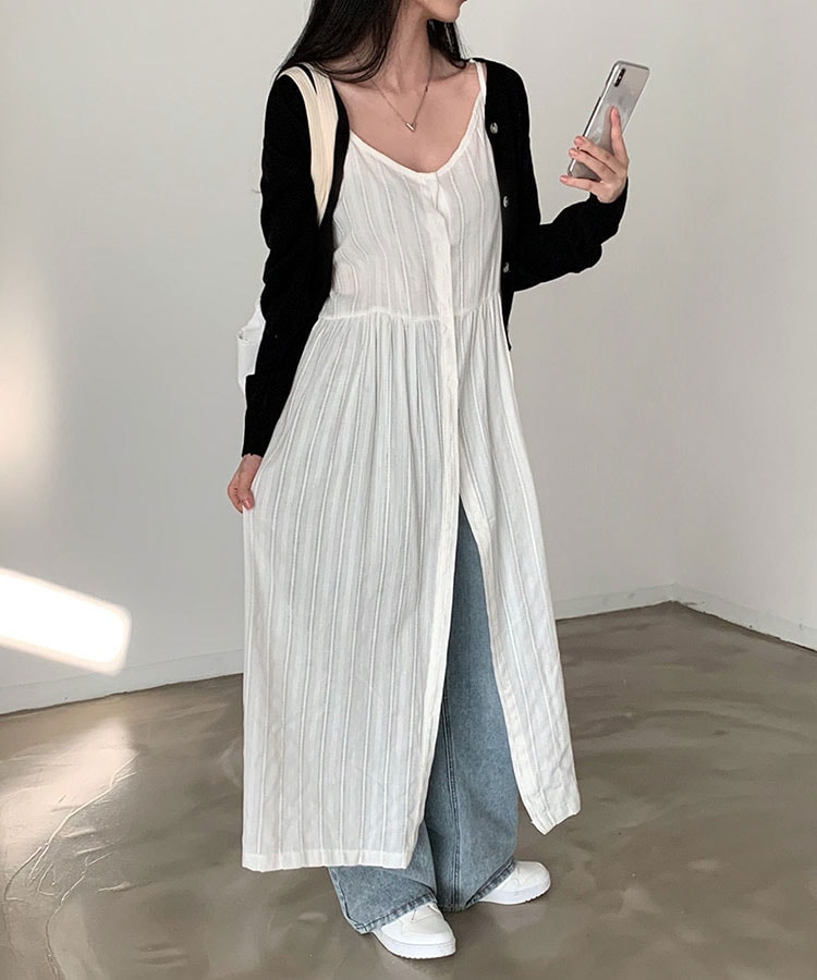 フロントボタン キャミソール オーバーワンピース