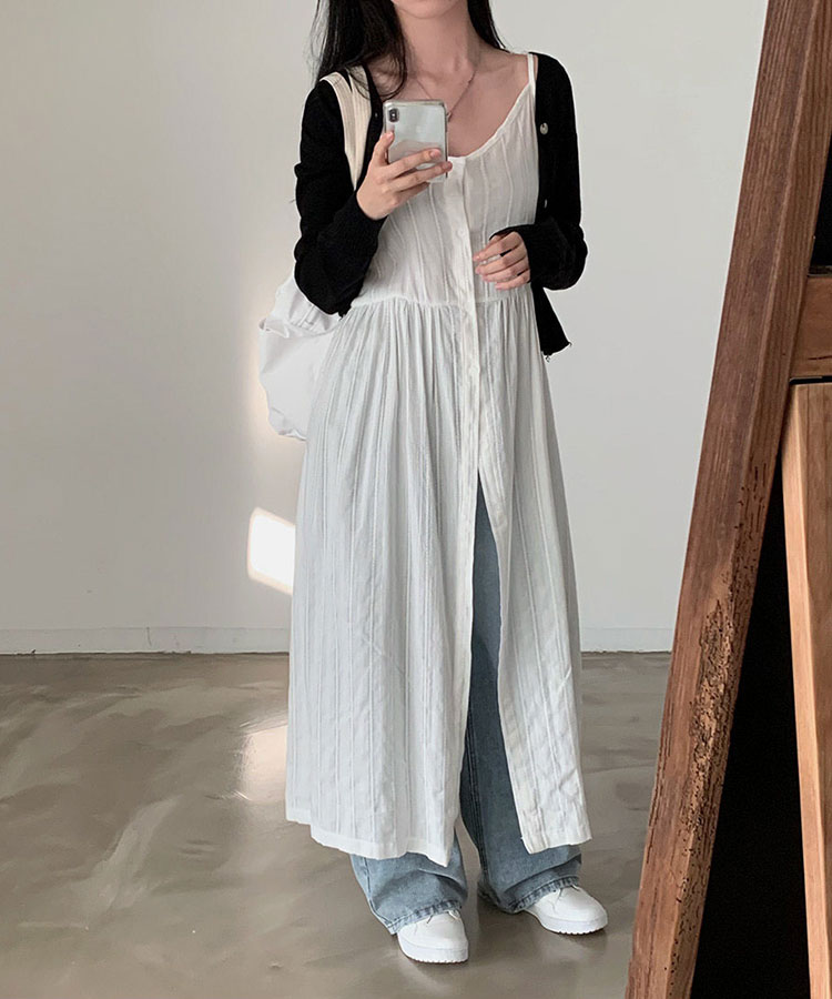 フロントボタン キャミソール オーバーワンピース