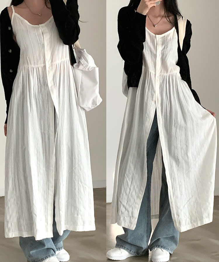 フロントボタン キャミソール オーバーワンピース