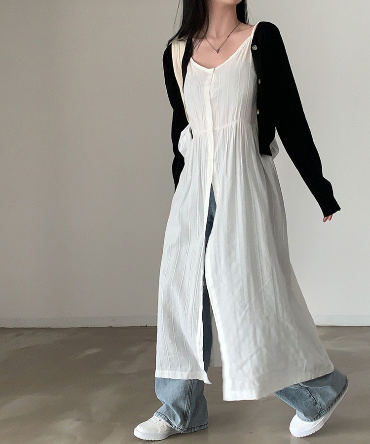 フロントボタン キャミソール オーバーワンピース