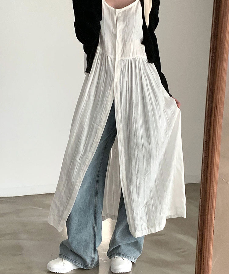 フロントボタン キャミソール オーバーワンピース