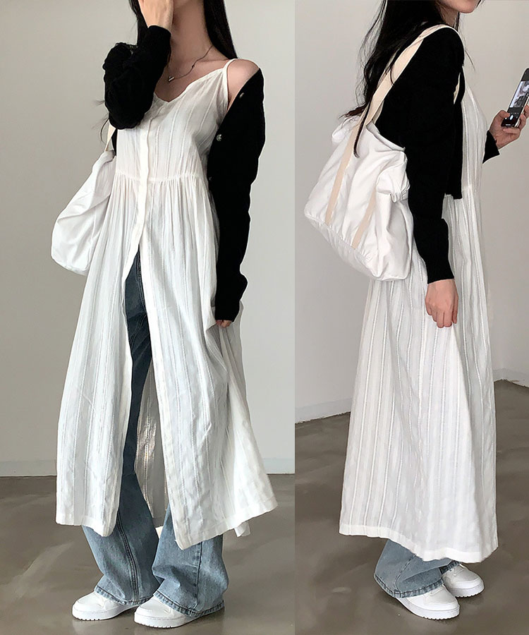 フロントボタン キャミソール オーバーワンピース