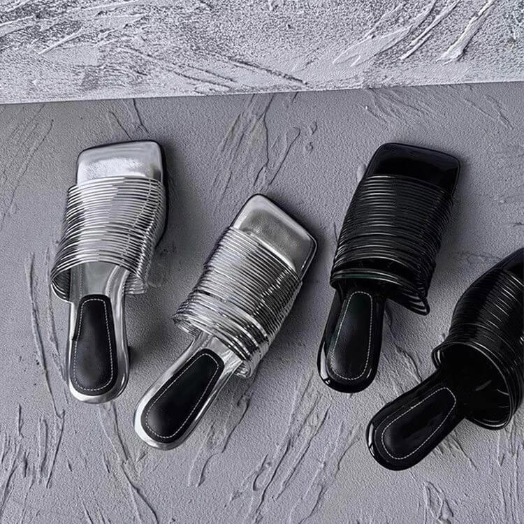 スクエアトゥ メタリック コード ベルト サンダル