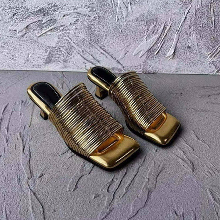 スクエアトゥ メタリック コード ベルト サンダル