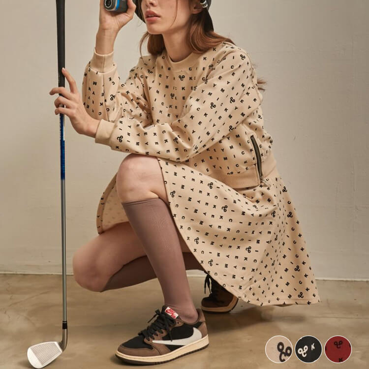 韓国ゴルフウェア スウェット 長袖 スカート セットアップ