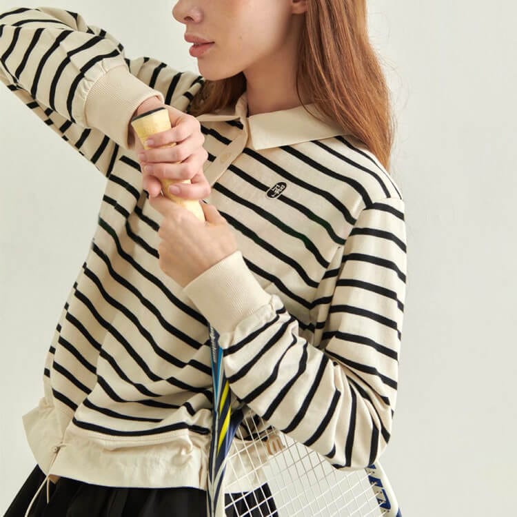 韓国ゴルフウェア 長袖 ボーダー ポロシャツ