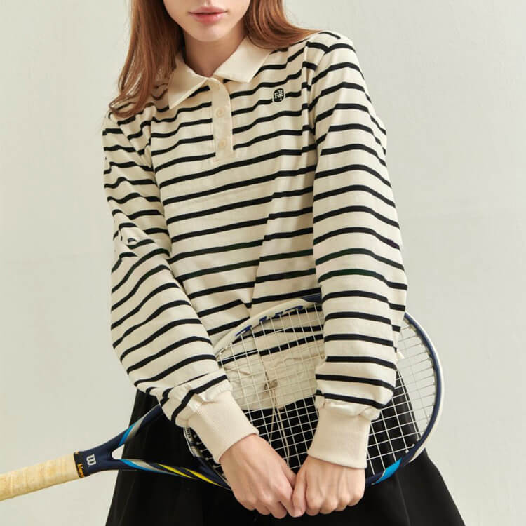 韓国ゴルフウェア 長袖 ボーダー ポロシャツ