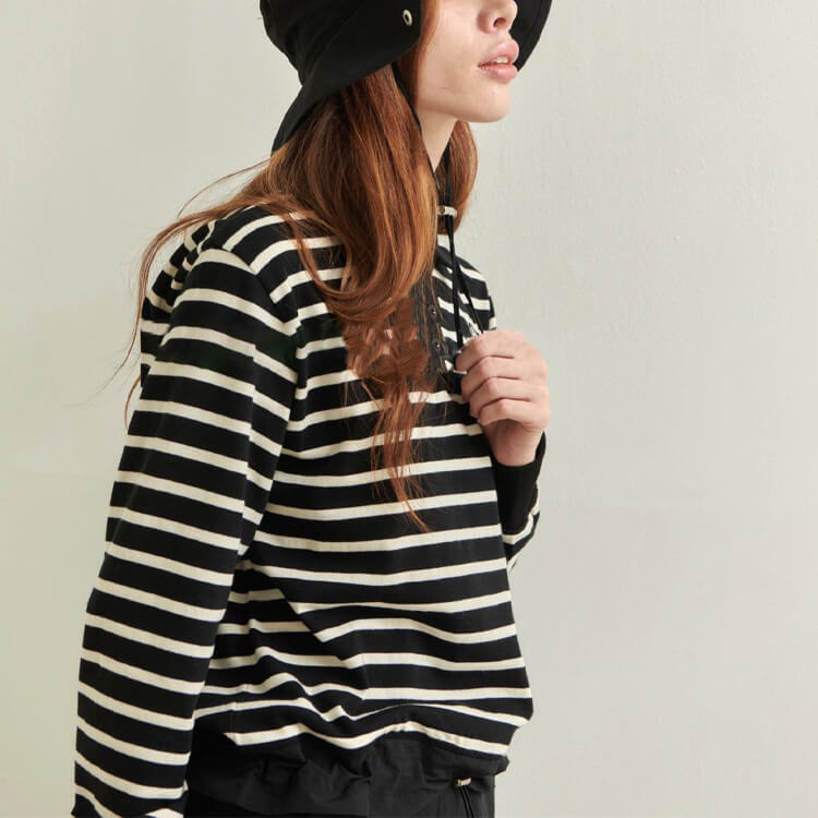 韓国ゴルフウェア 長袖 ボーダー ポロシャツ