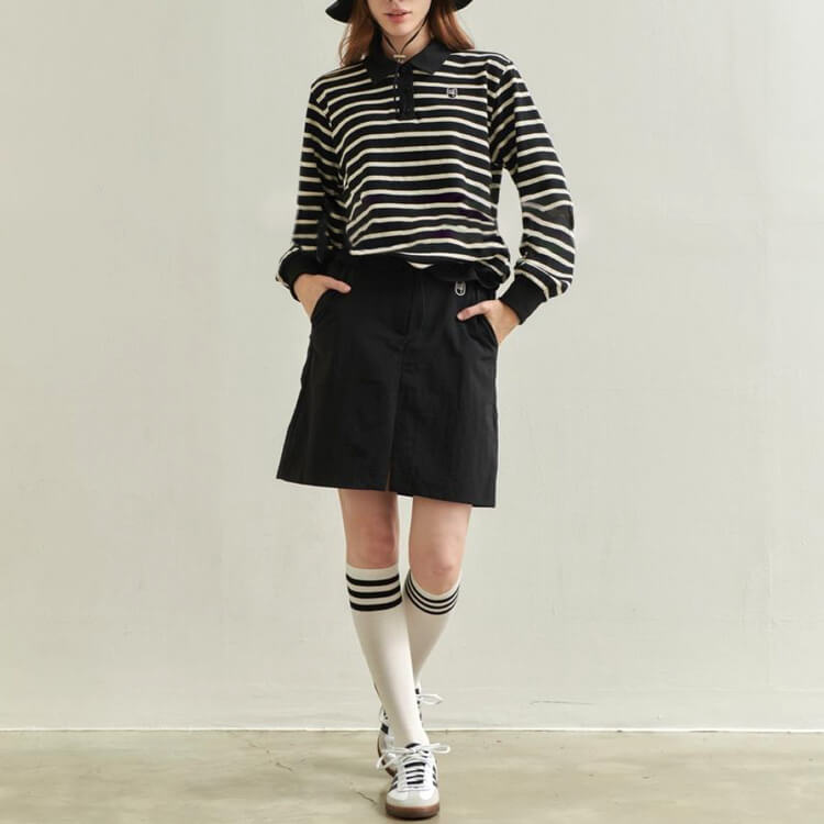 韓国ゴルフウェア 長袖 ボーダー ポロシャツ