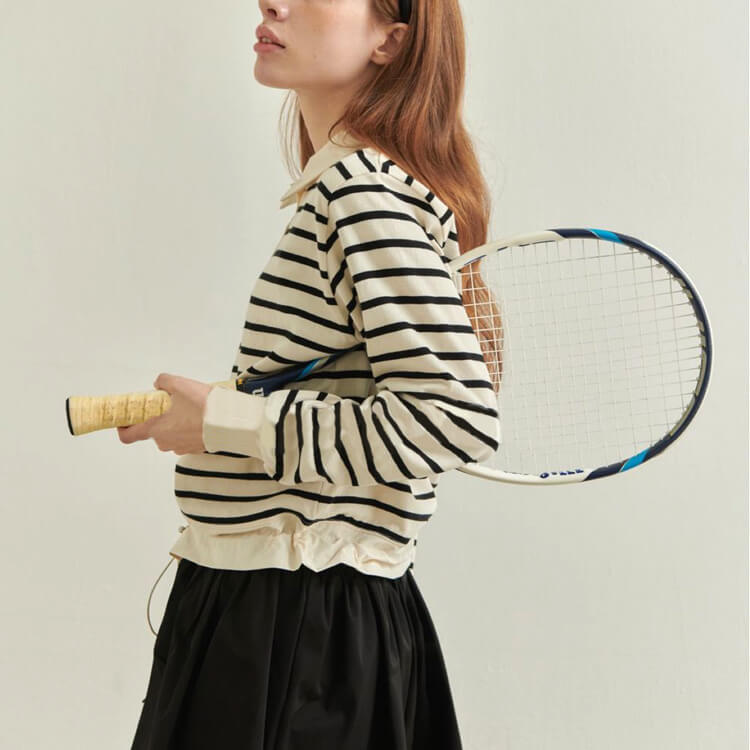 韓国ゴルフウェア 長袖 ボーダー ポロシャツ