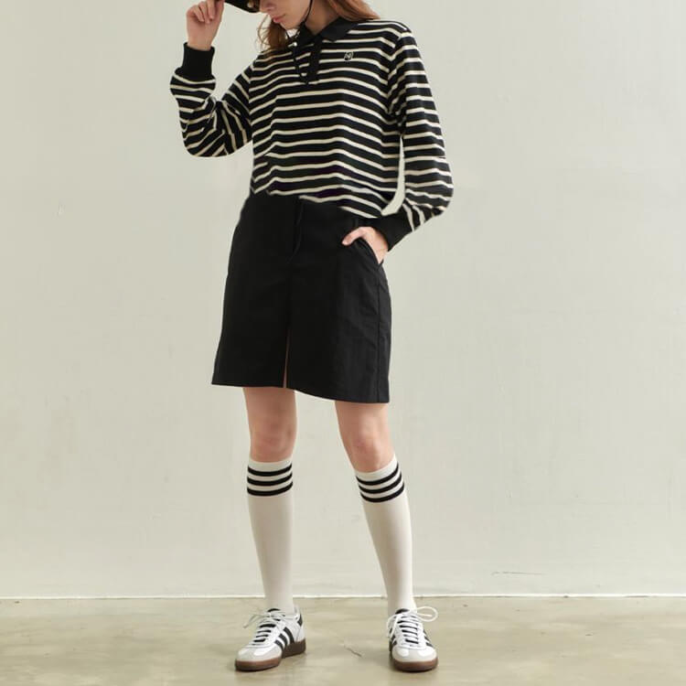 韓国ゴルフウェア 長袖 ボーダー ポロシャツ