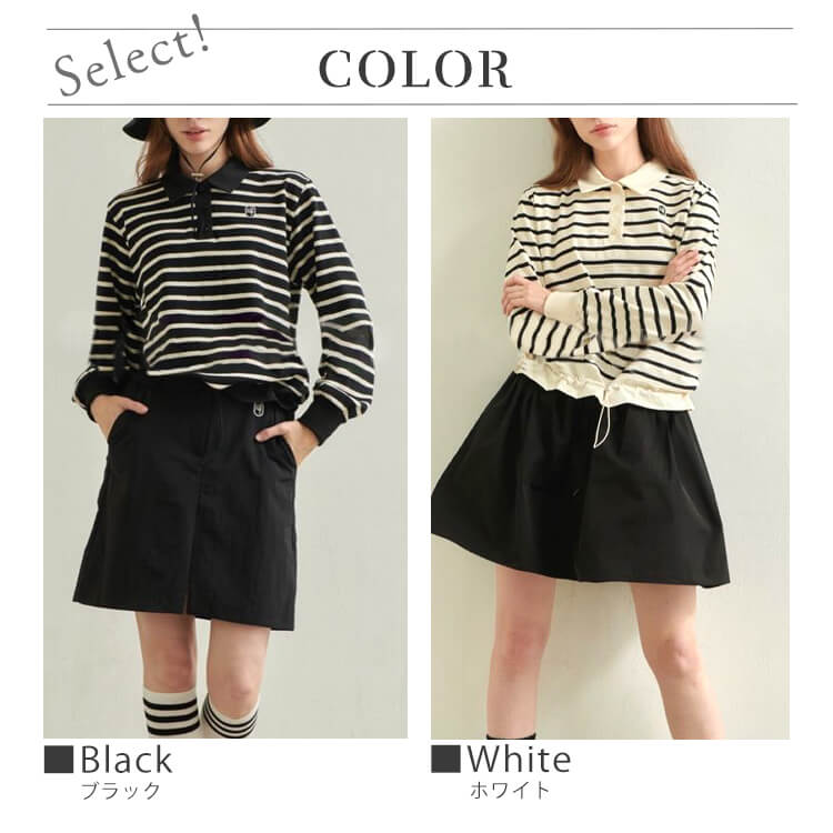 韓国ゴルフウェア 長袖 ボーダー ポロシャツ