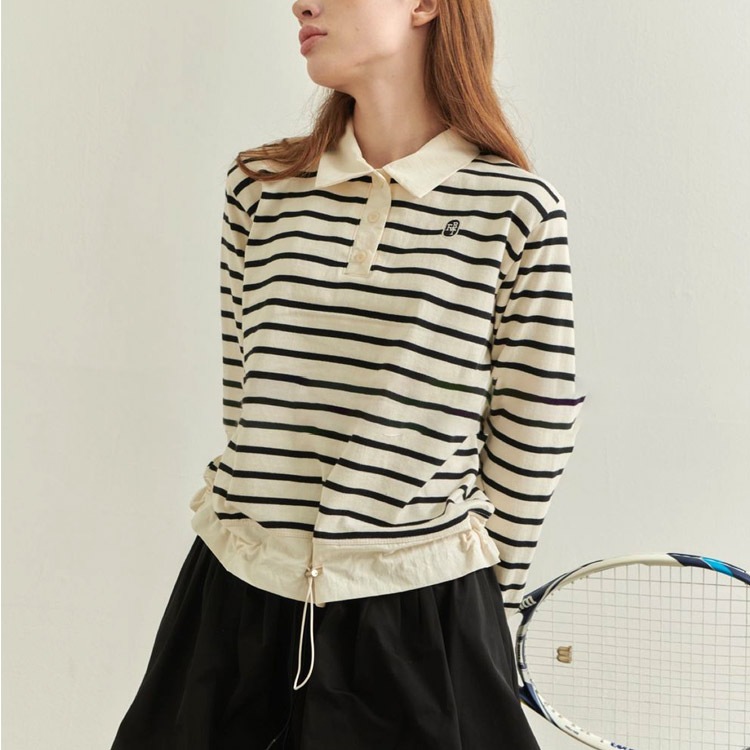 韓国ゴルフウェア 長袖 ボーダー ポロシャツ