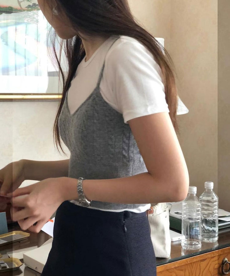 クロップド丈 ケーブル編み ニット キャミソール