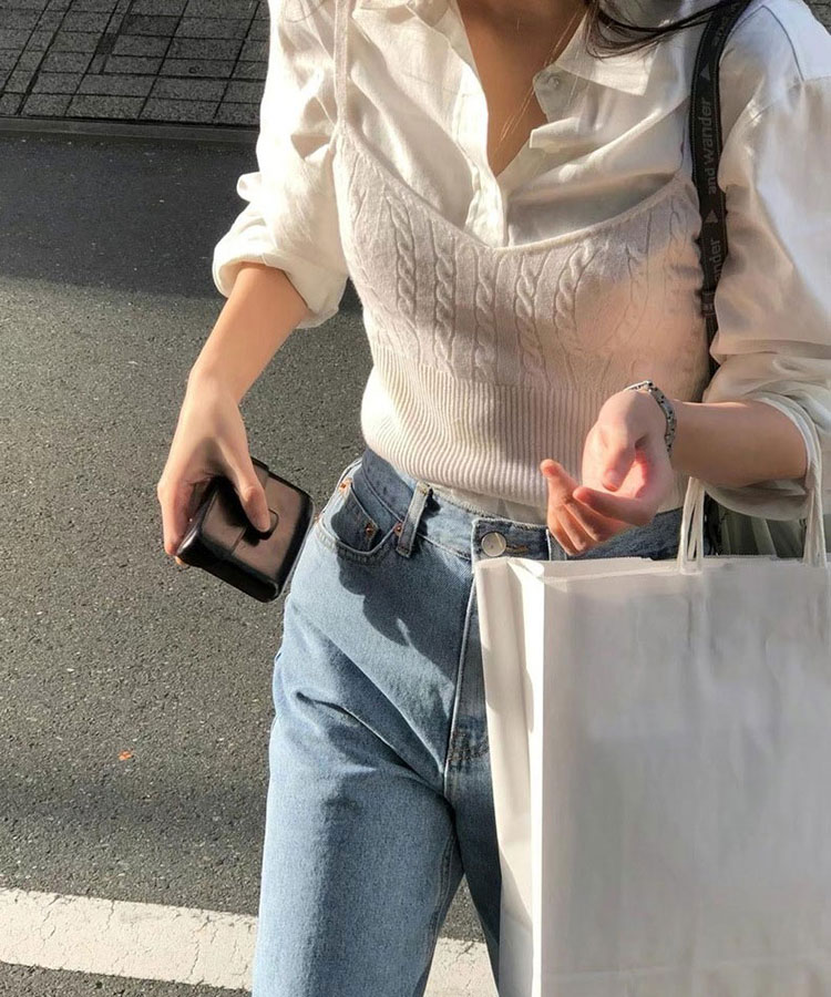 クロップド丈 ケーブル編み ニット キャミソール