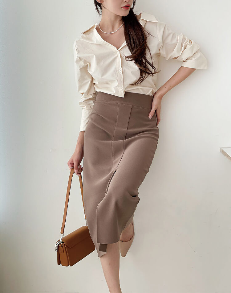 きれいめ フロントスリット 美ライン ミモレ丈 タイトスカート