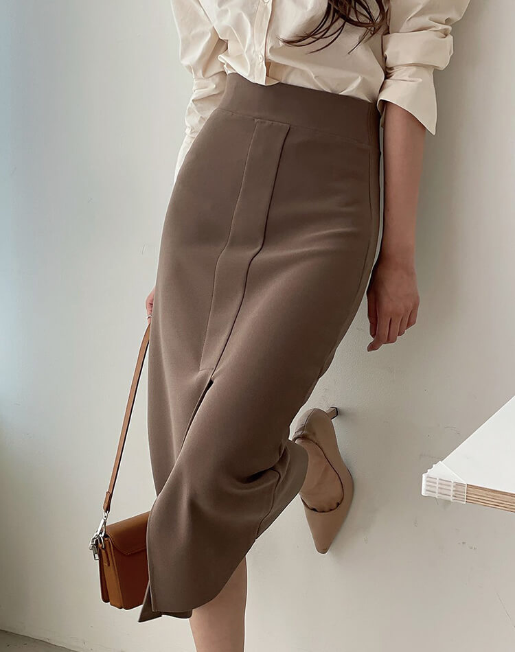 きれいめ フロントスリット 美ライン ミモレ丈 タイトスカート