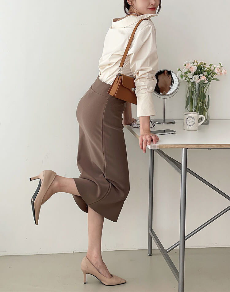 きれいめ フロントスリット 美ライン ミモレ丈 タイトスカート
