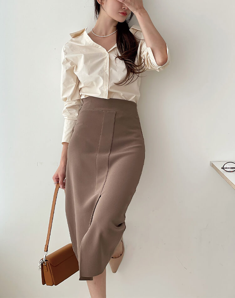 きれいめ フロントスリット 美ライン ミモレ丈 タイトスカート