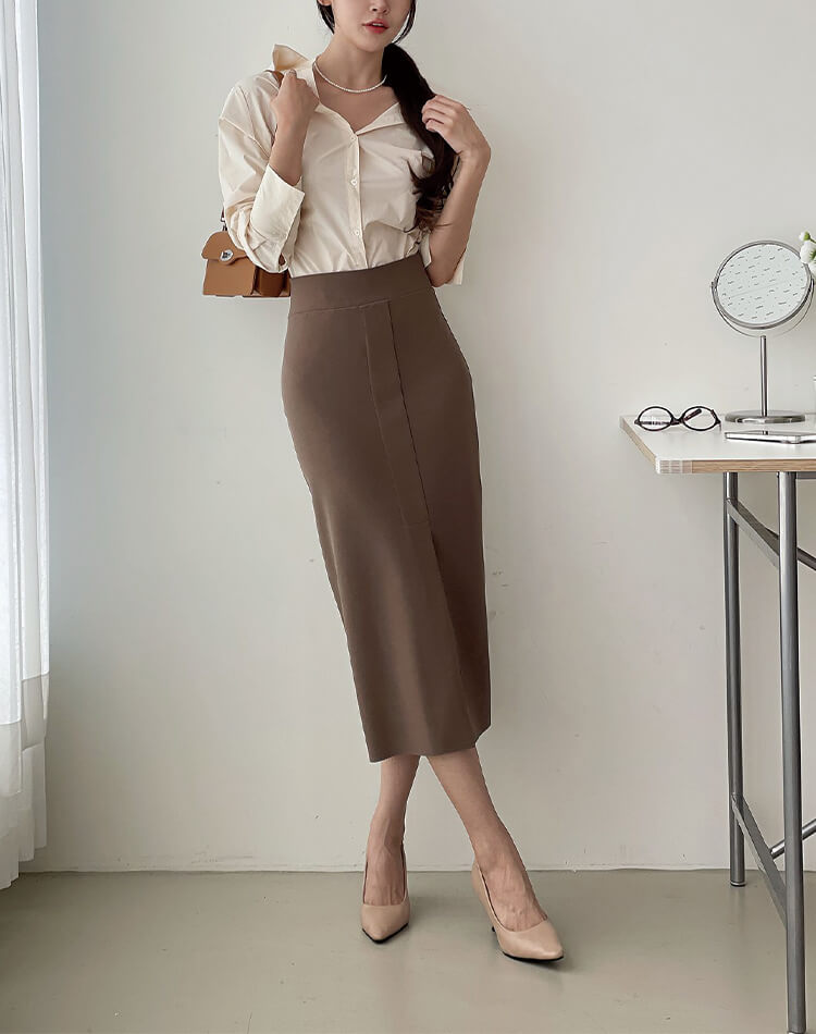 きれいめ フロントスリット 美ライン ミモレ丈 タイトスカート