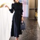 エレガント ランタンスリーブ モックネック ロングワンピース