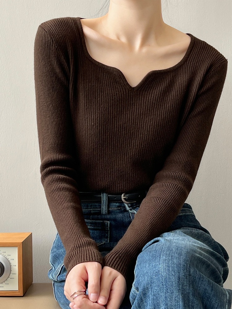 エレガント キーネック 長袖 ニット トップス
